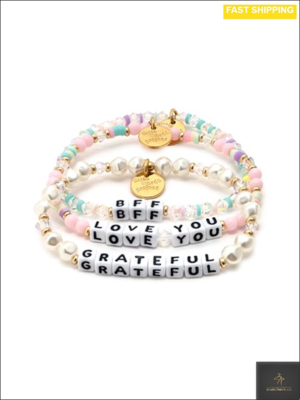 Set of 3 Beaded Stretch Bracelets with Plated Brass Hardware